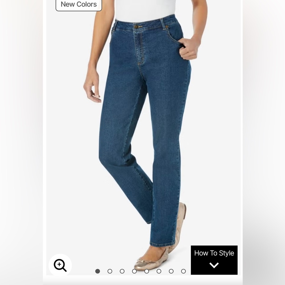 Woman Within NWT 18W petite straight leg blue jeans. With spandex for comfort.